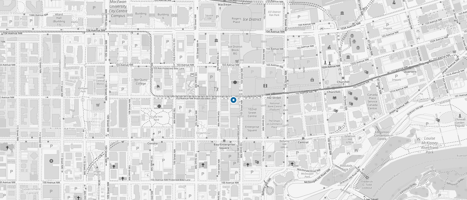 Map showing the Westrich Pacific office at 10309 102 Ave, Edmonton, AB T5J 0L1