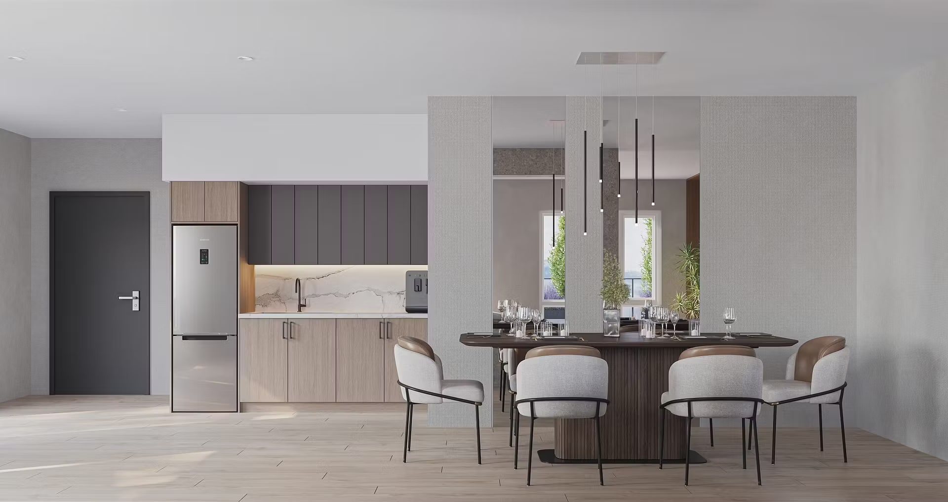 West Windsor amenity room with a kitchenette and a long communal dining table